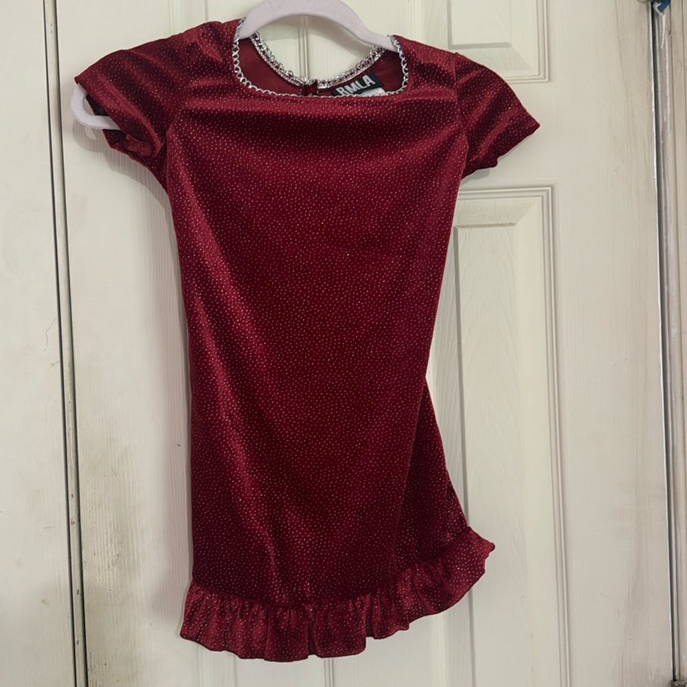 Red sparkle dress silver with ruffles velvet
